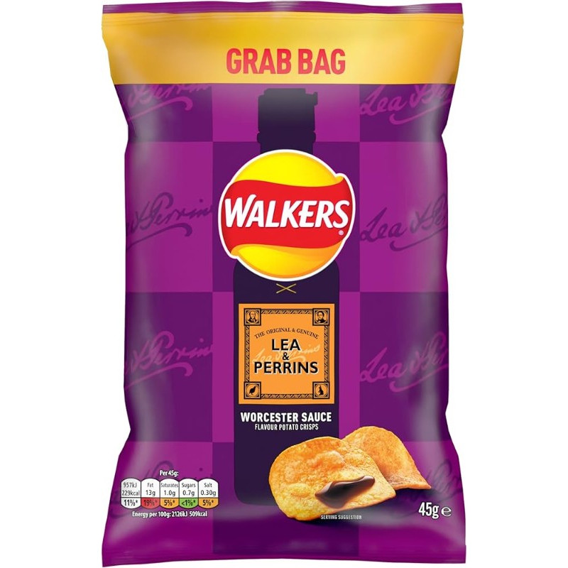 Walkers Worcester Sauce Crisps 45g – Lea & Perrins Grab Bag