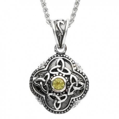 Celtic Tribal Silver Stone Set Trinity Necklace