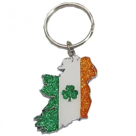 Tricolour Ireland Map Glitter Keyring