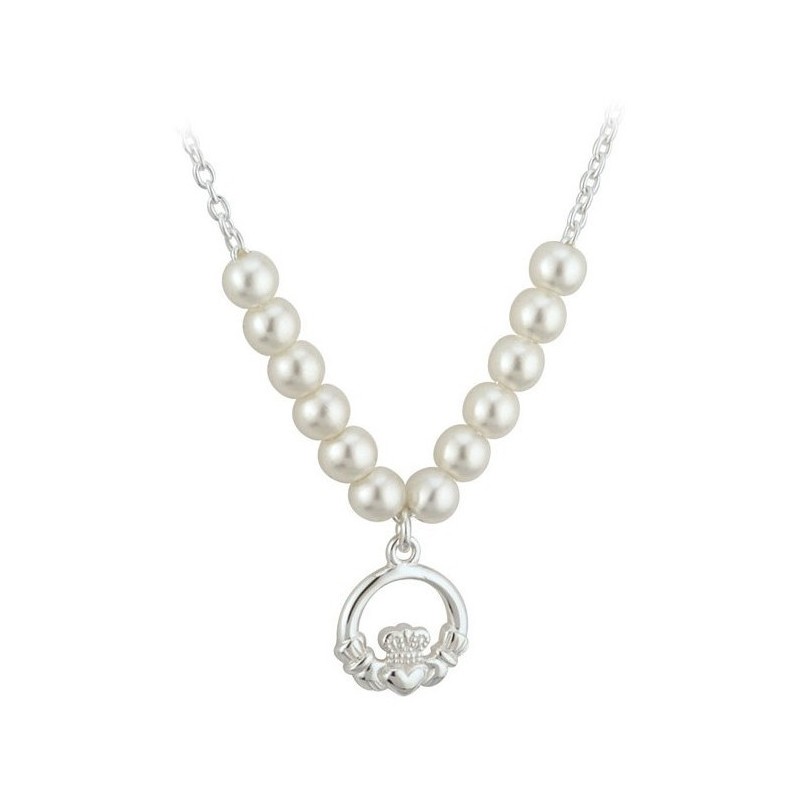 Solvar Rhodium & Pearl Claddagh Necklet