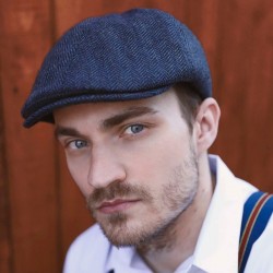Heritage Traditions Tweed Flat Cap - Blue Herringbone