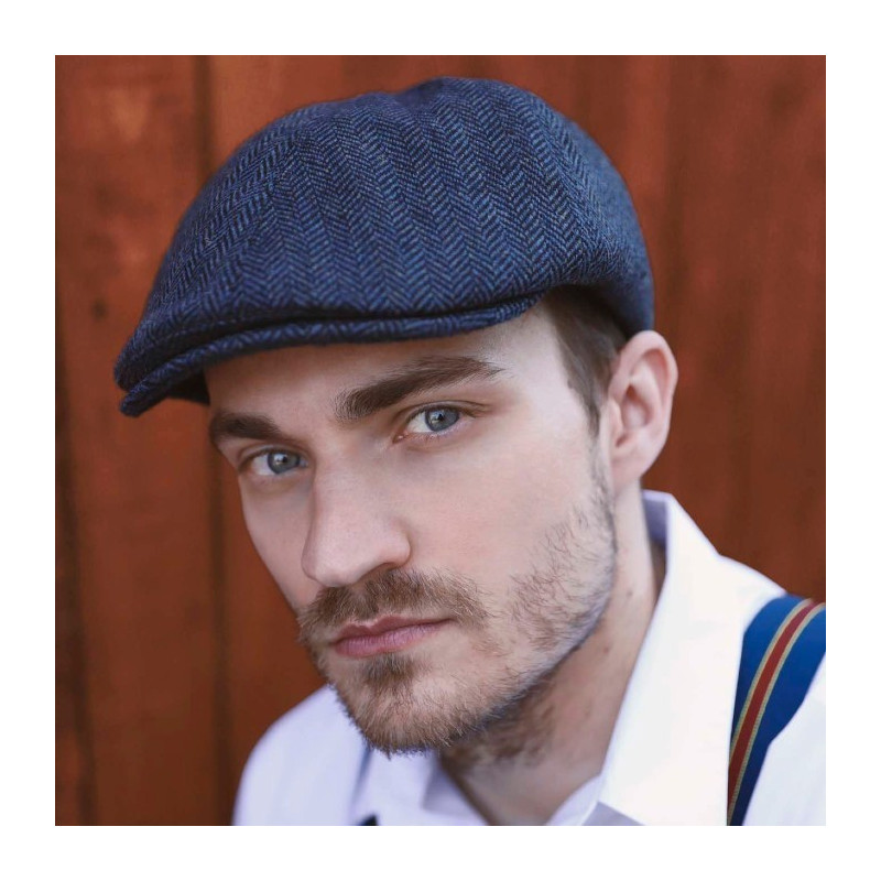 Heritage Traditions Tweed Flat Cap - Blue Herringbone